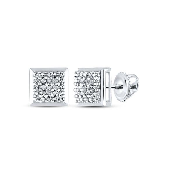 Diamond Stud Square Earrings 925 Sterling Silver Screw Back - Picture 1 of 2